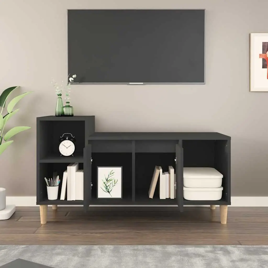 TV Cabinet Engineered Wood Black 100 x 35 x 55 cm Media Unit Storage Doors Compartments