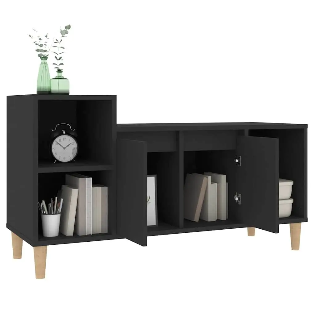 TV Cabinet Engineered Wood Black 100 x 35 x 55 cm Media Unit Storage Doors Compartments