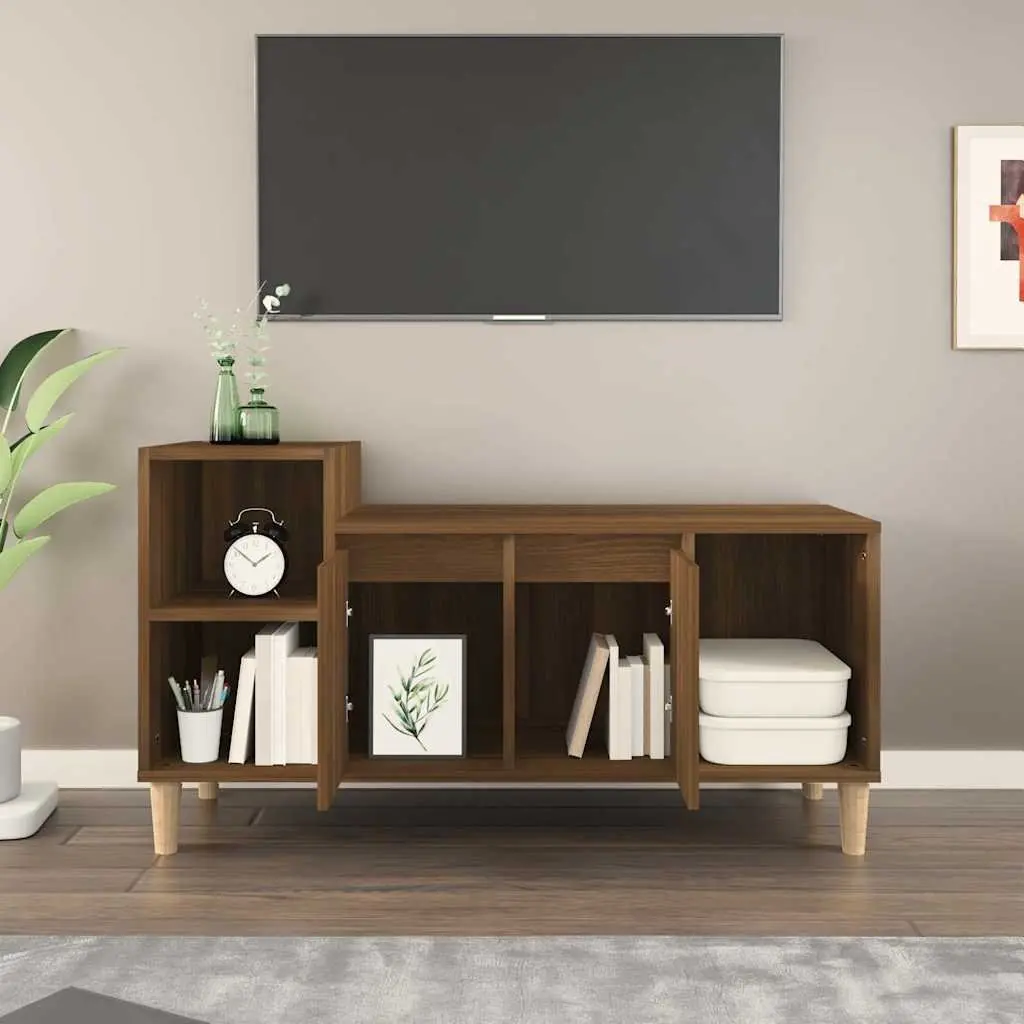 Brown Oak TV Cabinet for Media Storage