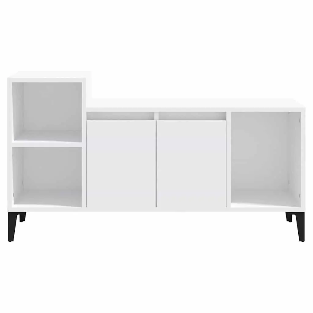 TV Cabinet Engineered Wood White Media Storage Unit with Doors and Compartments
