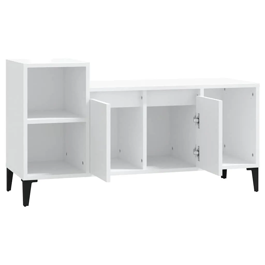 TV Cabinet Engineered Wood White Media Storage Unit with Doors and Compartments