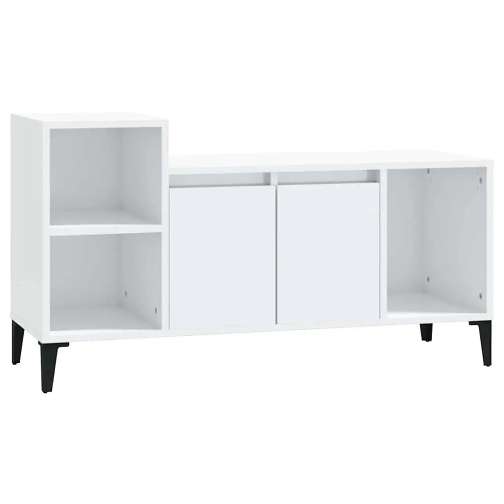 TV Cabinet Engineered Wood 100cm White High Gloss Media Storage Unit