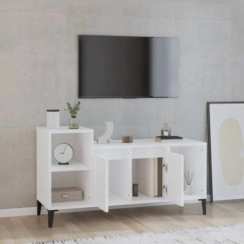 TV Cabinet Engineered Wood 100cm White High Gloss Media Storage Unit