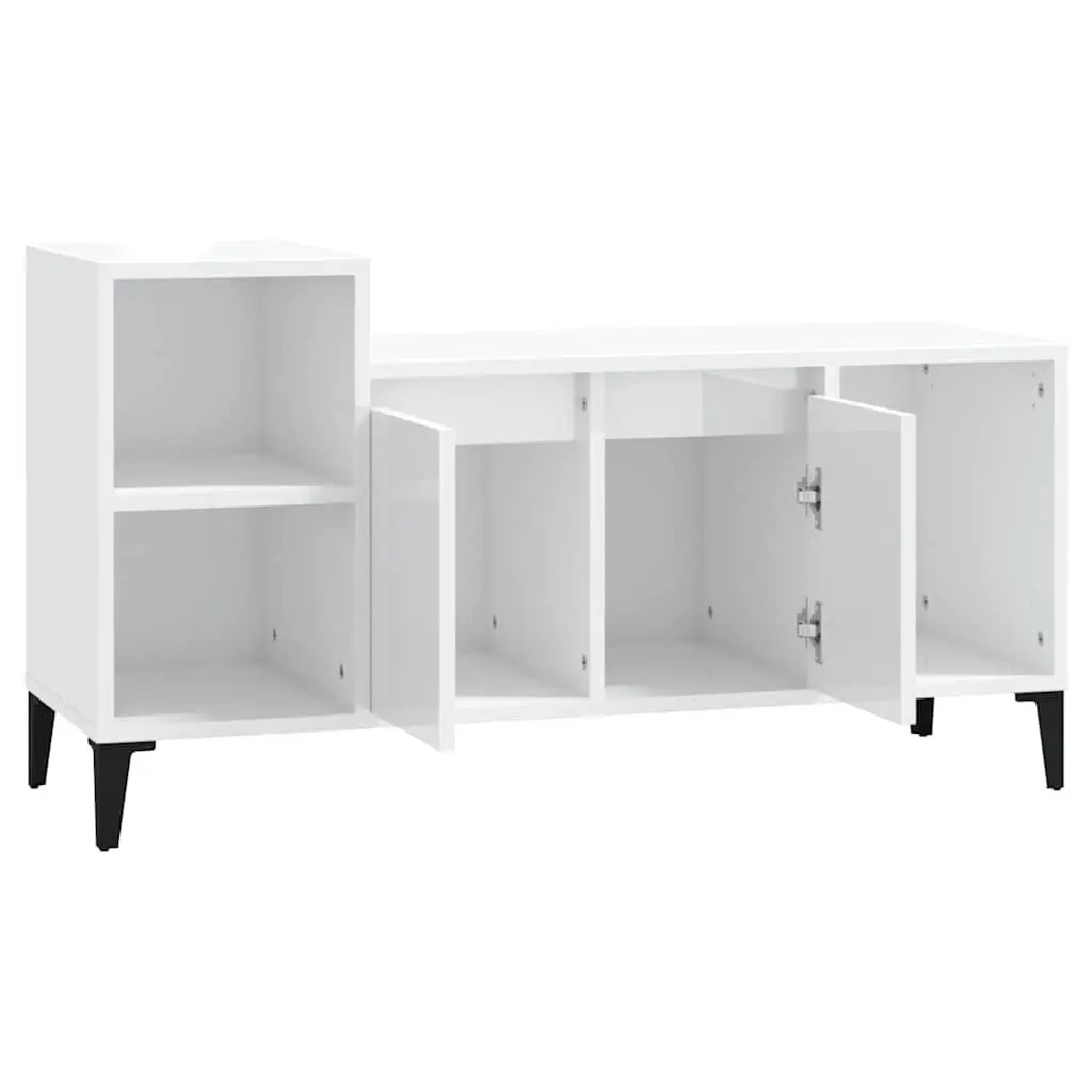 TV Cabinet Engineered Wood 100cm White High Gloss Media Storage Unit