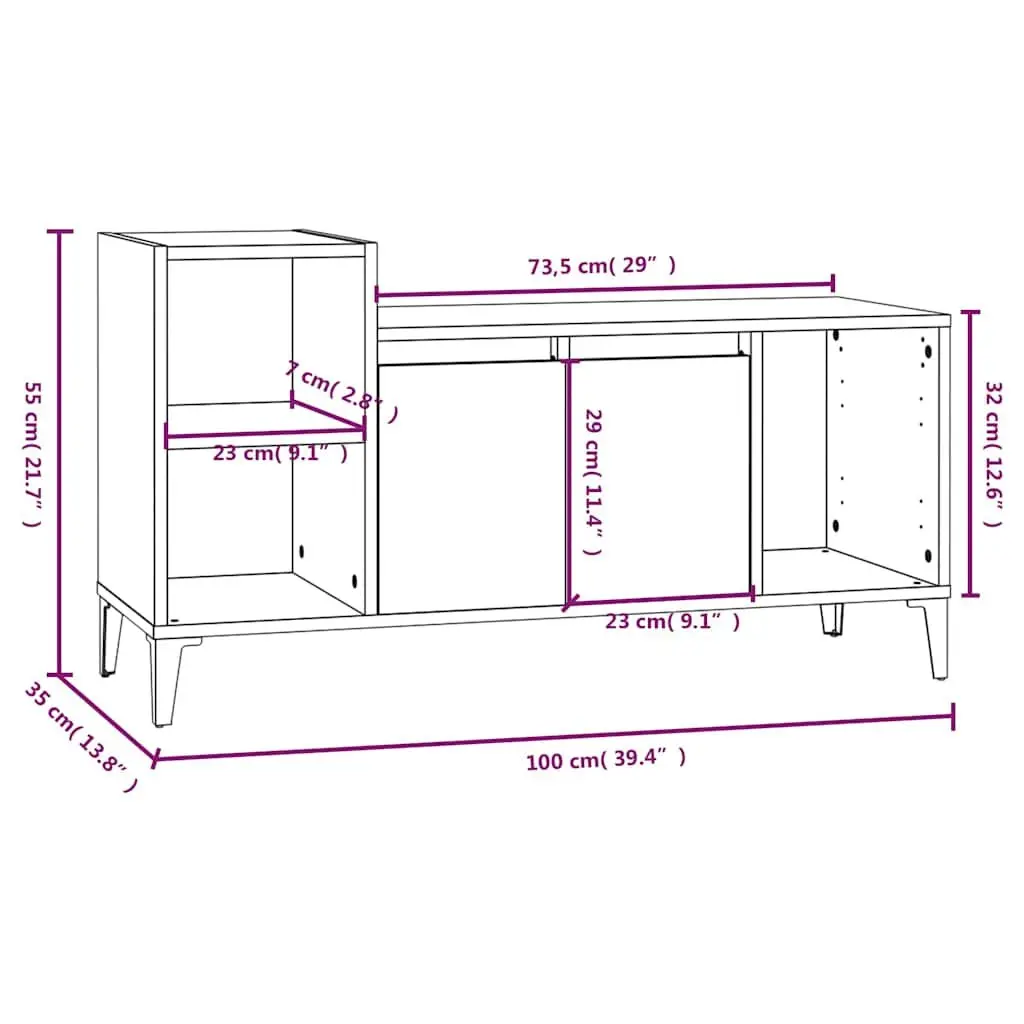 TV Cabinet Engineered Wood Media Storage Unit 100x35x55cm Brown