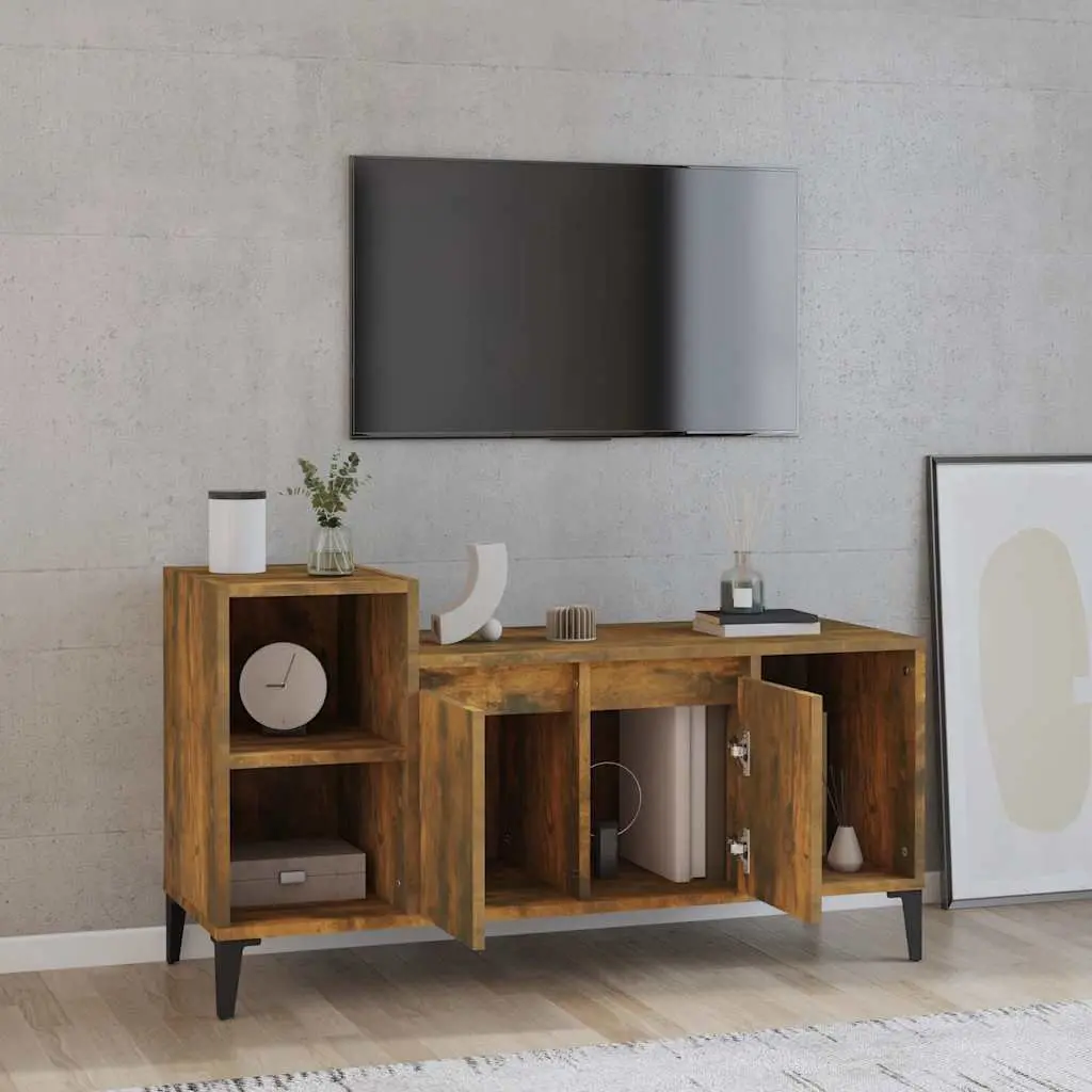TV Cabinet Media Storage Unit with Doors Compartments Brown Living Room