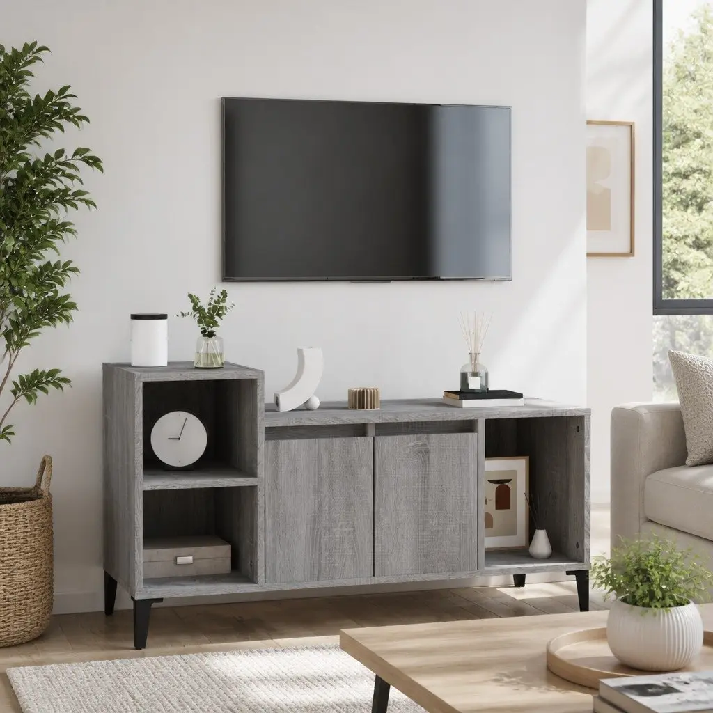 TV Cabinet Engineered Wood 100x35x55cm Grey Storage Unit Media Console