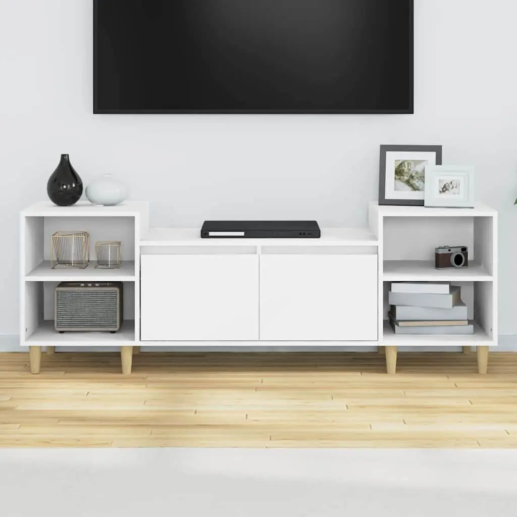 White TV Unit Engineered Wood Media Cabinet 160x35x55cm with Storage Compartments