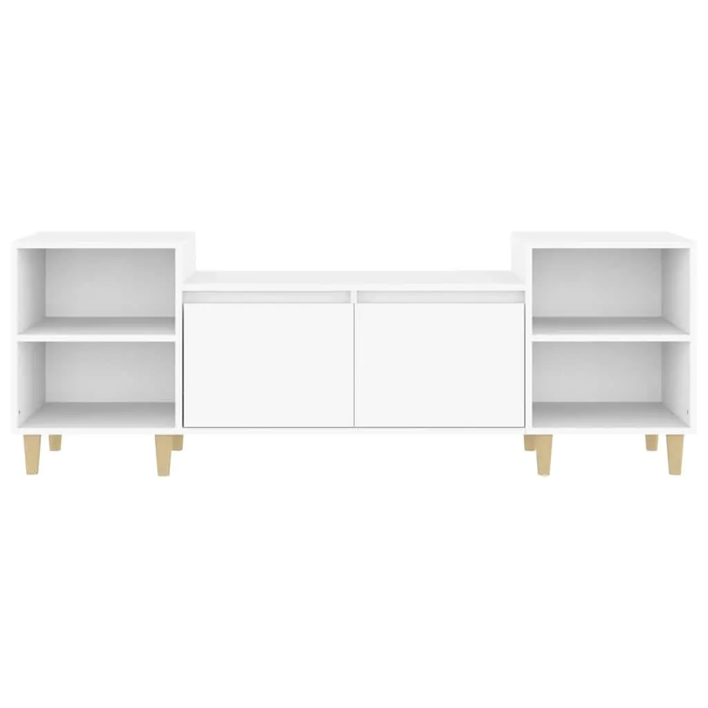 White TV Unit Engineered Wood Media Cabinet 160x35x55cm with Storage Compartments