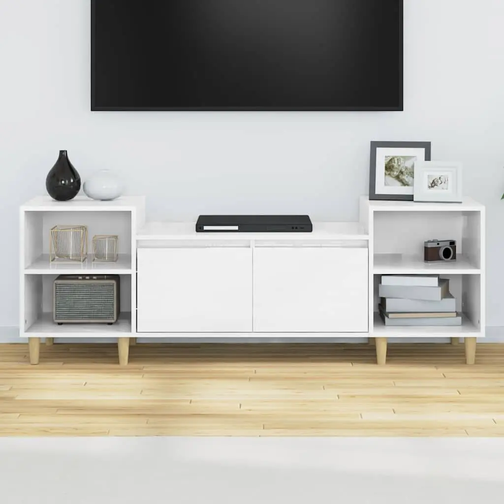 TV Cabinet High Gloss White Media Unit Storage 6 Compartments Engineered Wood
