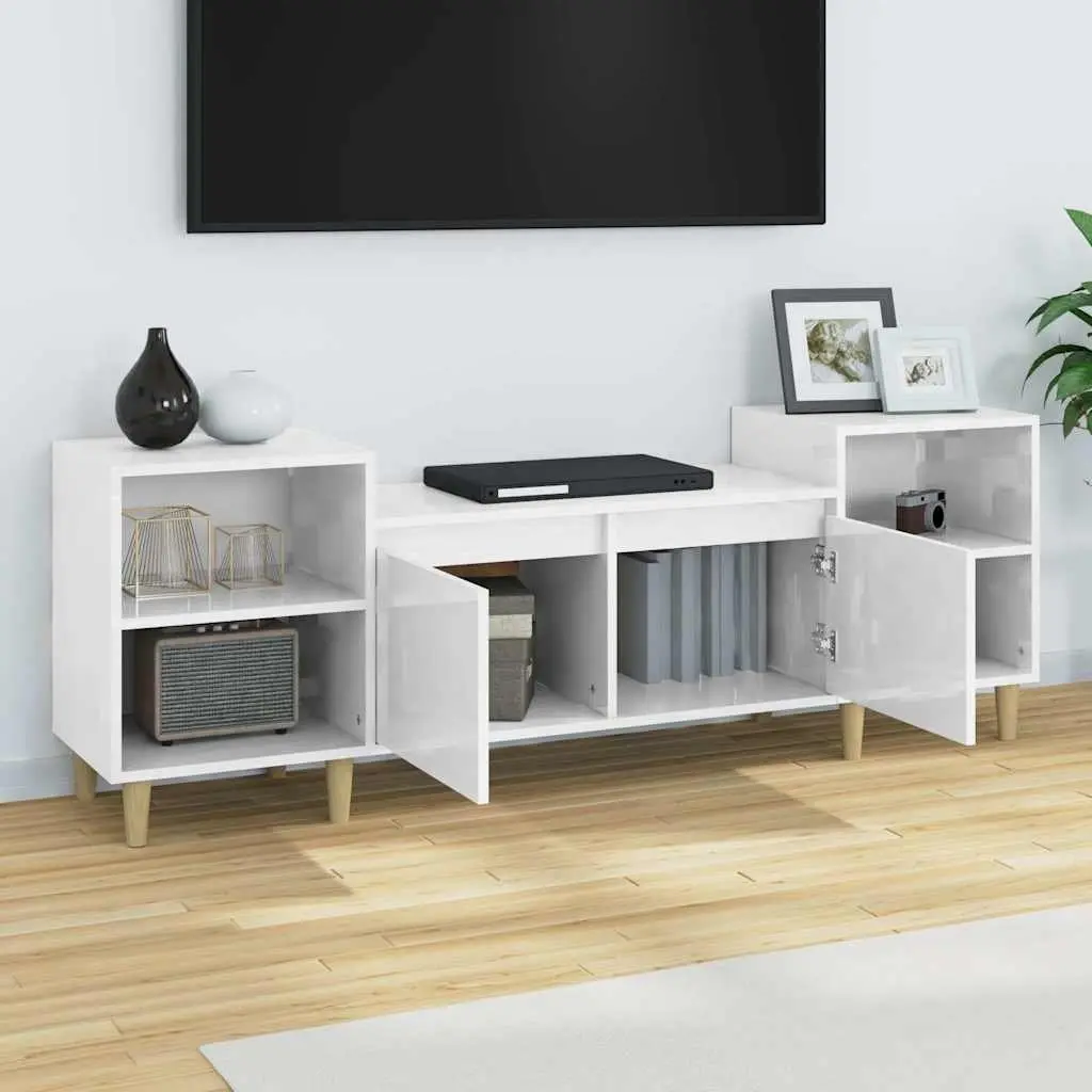 TV Cabinet High Gloss White Media Unit Storage 6 Compartments Engineered Wood