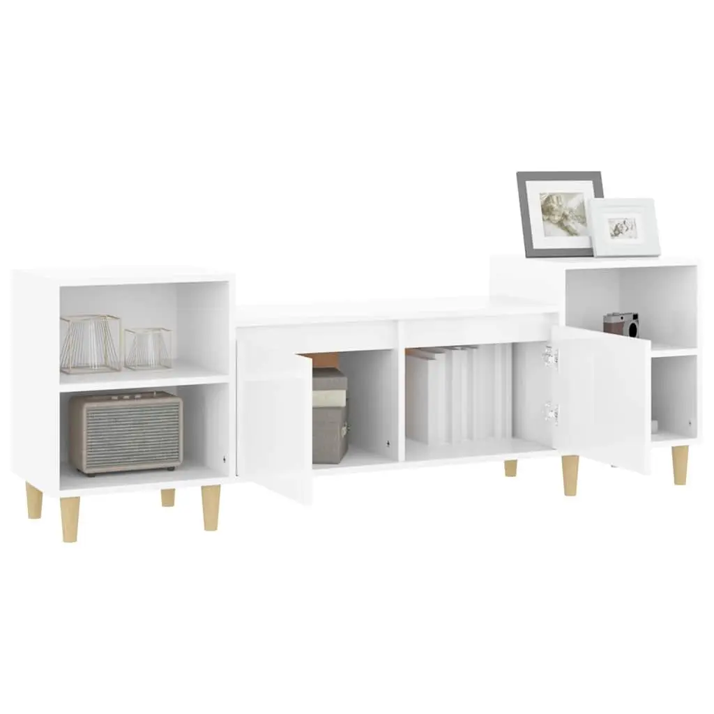 TV Cabinet High Gloss White Media Unit Storage 6 Compartments Engineered Wood
