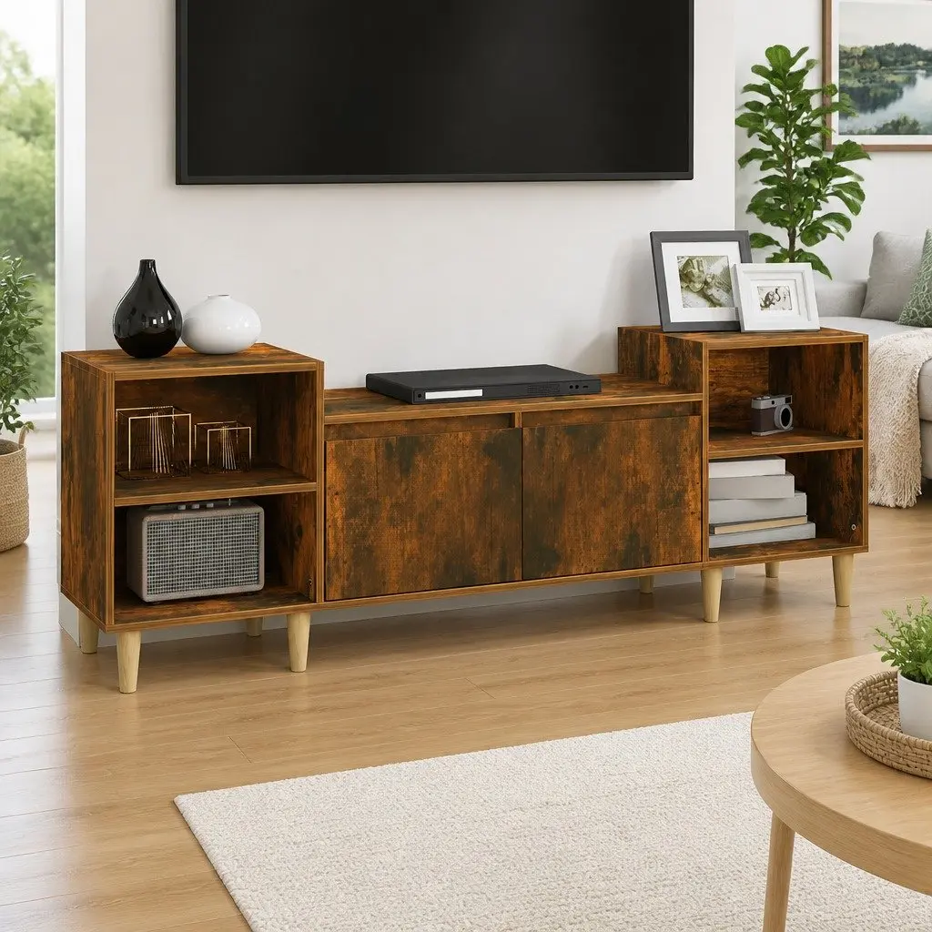 TV Cabinet Engineered Wood 160x35x55cm Brown Media Unit Storage Compartments