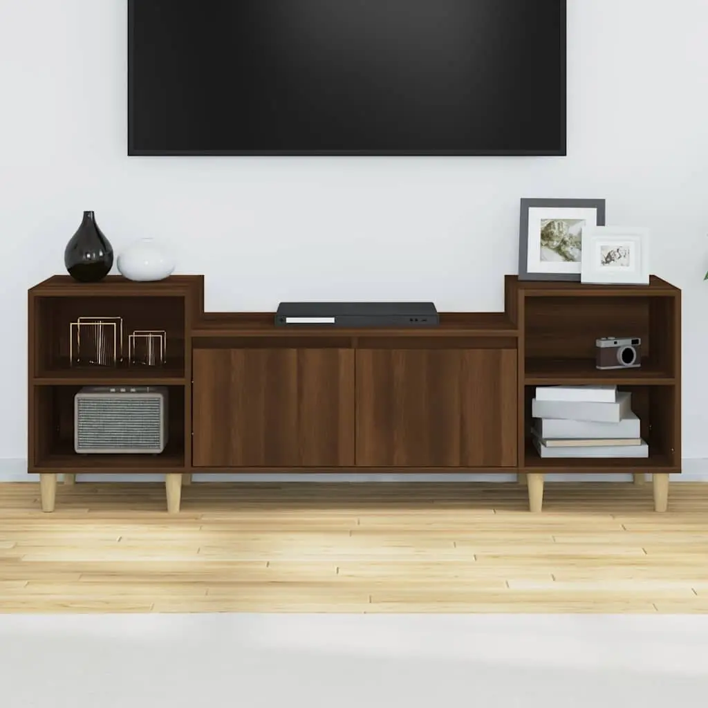 TV Cabinet 160cm Brown Oak Engineered Wood Media Storage Unit with Doors