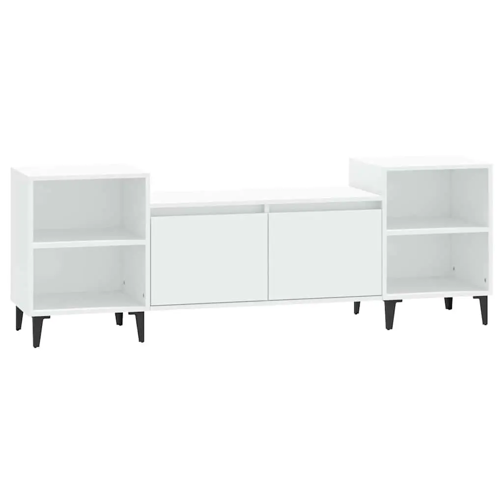 TV Cabinet Engineered Wood 160x35x55 cm White Media Storage Unit with 6 Compartments Doors