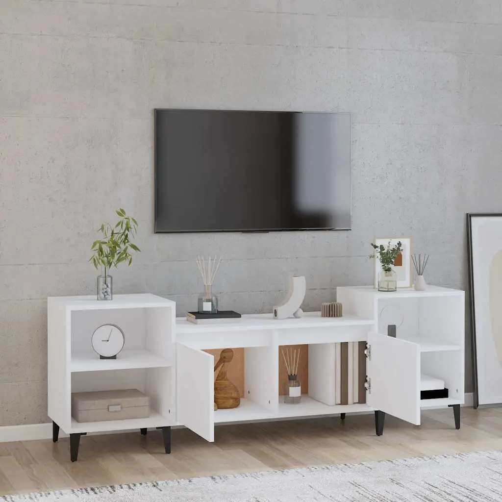 TV Cabinet Engineered Wood 160x35x55 cm White Media Storage Unit with 6 Compartments Doors