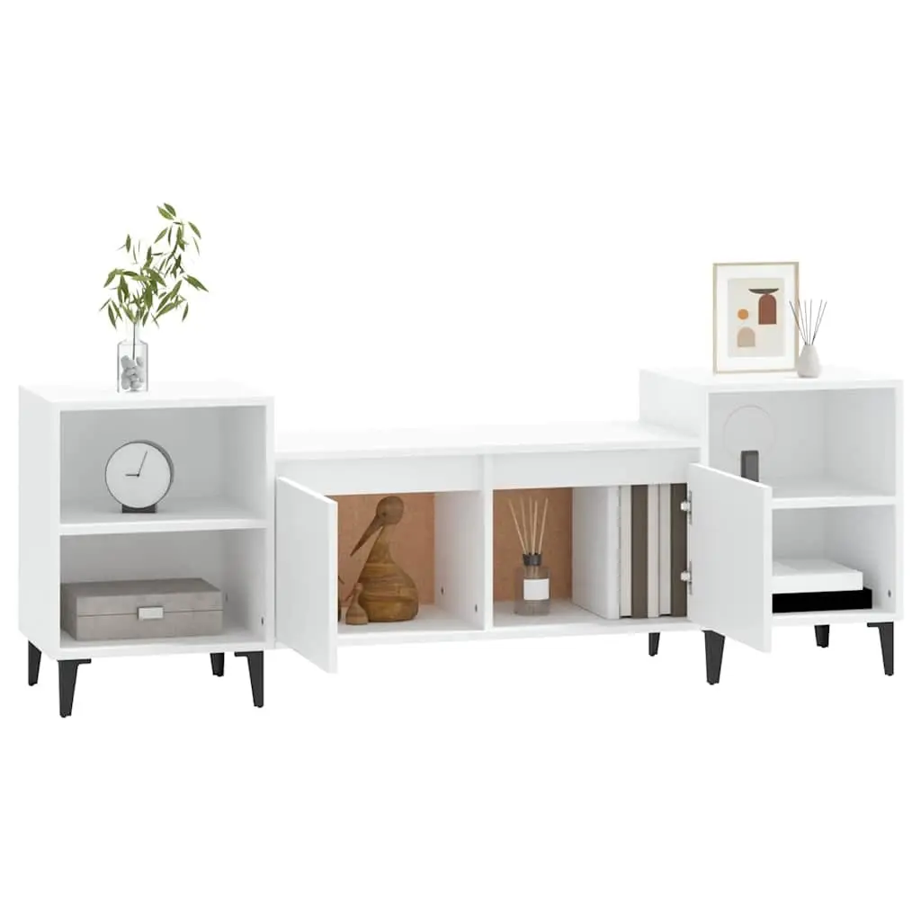 TV Cabinet Engineered Wood 160x35x55 cm White Media Storage Unit with 6 Compartments Doors