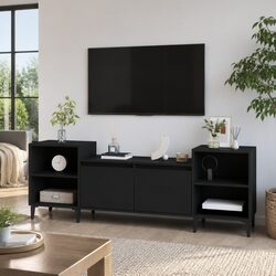 Versatile 160x35x55cm Black TV Cabinet for Living Room Use