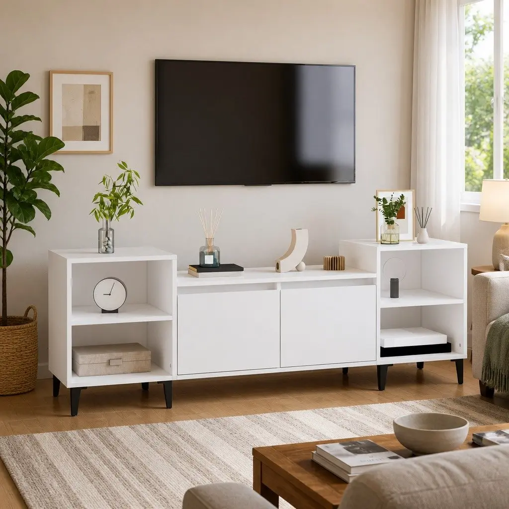 High Gloss White Media Stand for Home Use