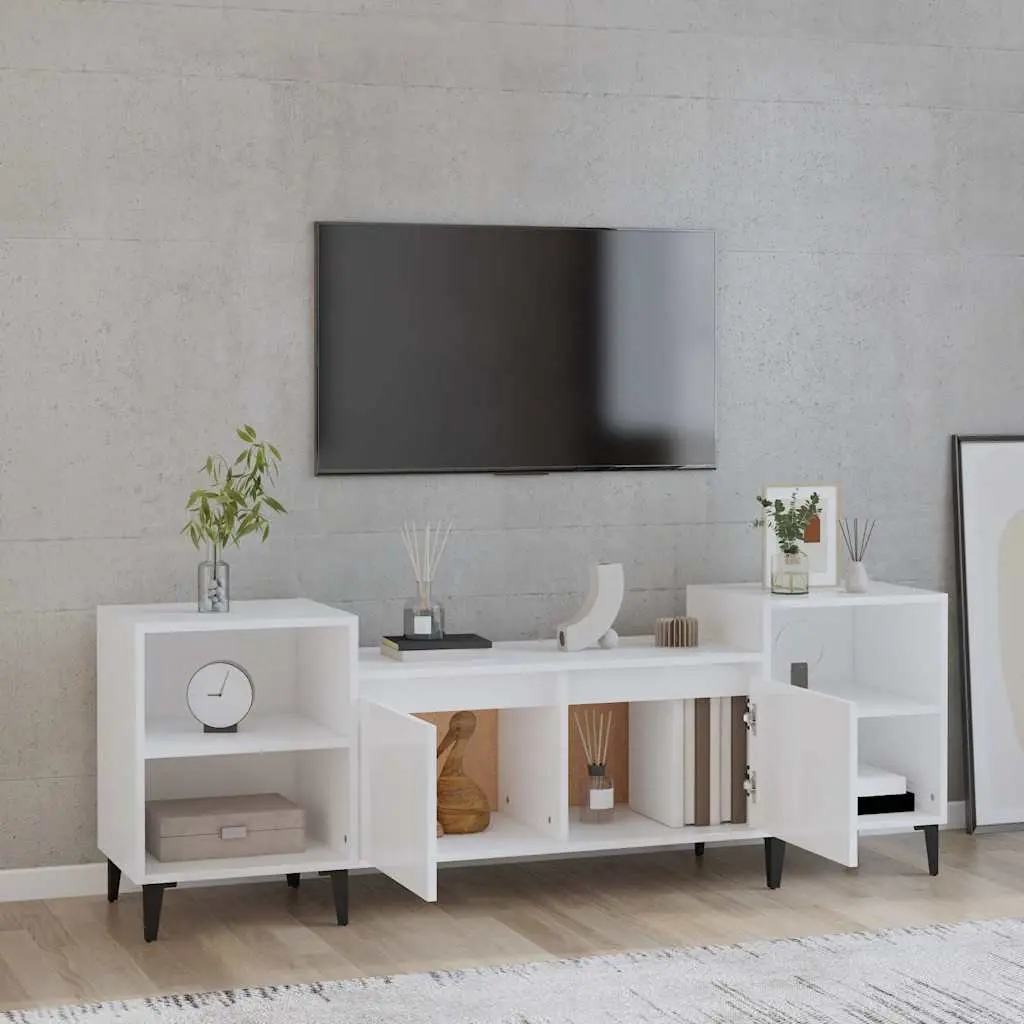 High Gloss White Media Stand for Home Use