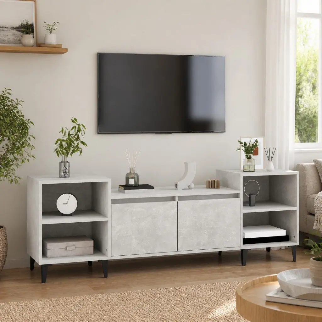 TV Cabinet Engineered Wood 160x35x55 cm Grey Media Unit Storage Compartments