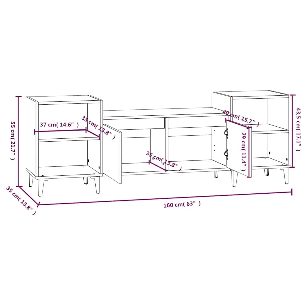 TV Cabinet Engineered Wood 160x35x55 cm Grey Media Unit Storage Compartments
