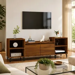Functional Brown Oak TV Cabinet with Versatile Storage