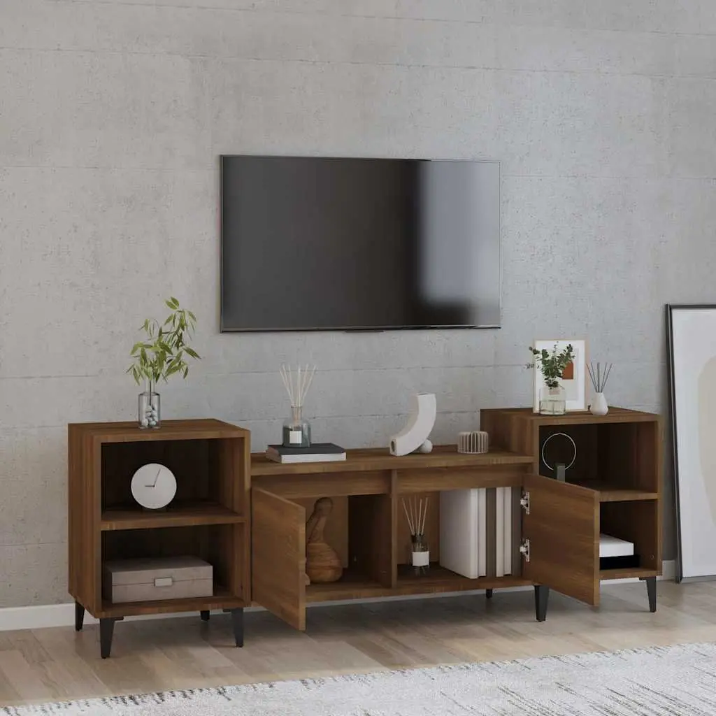TV Cabinet Brown Oak 160x35x55cm Media Unit 6 Compartments Storage Engineered
