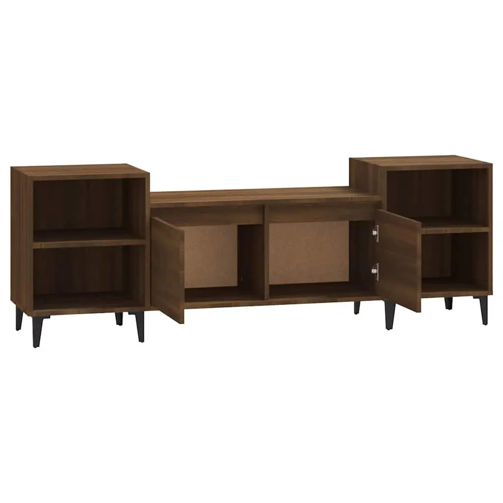 TV Cabinet Brown Oak 160x35x55cm Media Unit 6 Compartments Storage Engineered