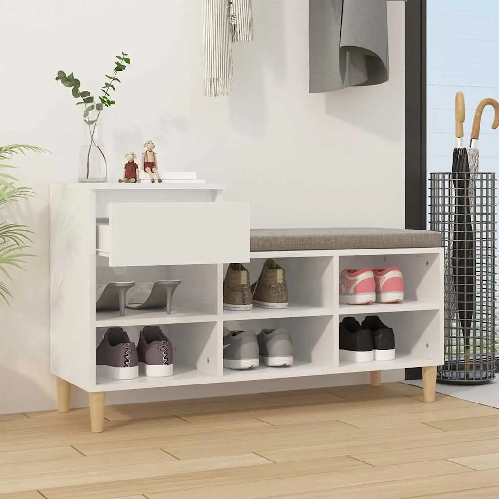 Shoe Cabinet Storage Organiser High Gloss White Engineered Wood 6 Compartments