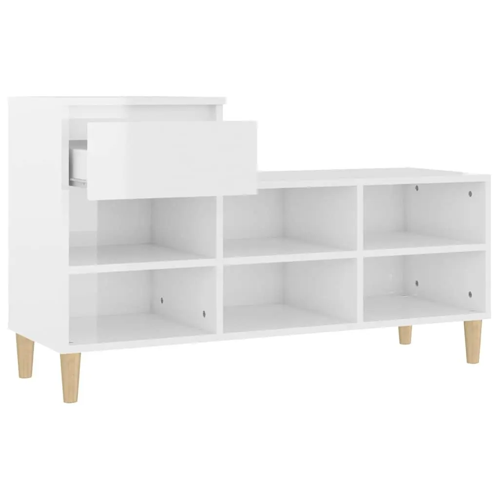 Shoe Cabinet Storage Organiser High Gloss White Engineered Wood 6 Compartments