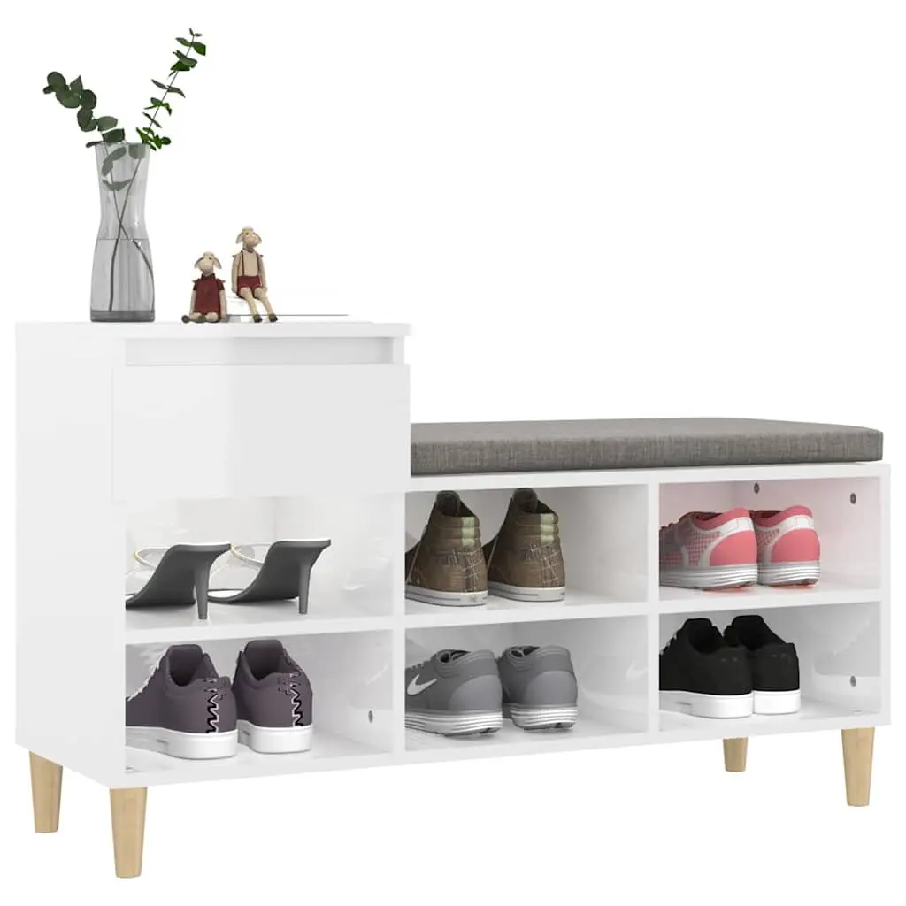 Shoe Cabinet Storage Organiser High Gloss White Engineered Wood 6 Compartments
