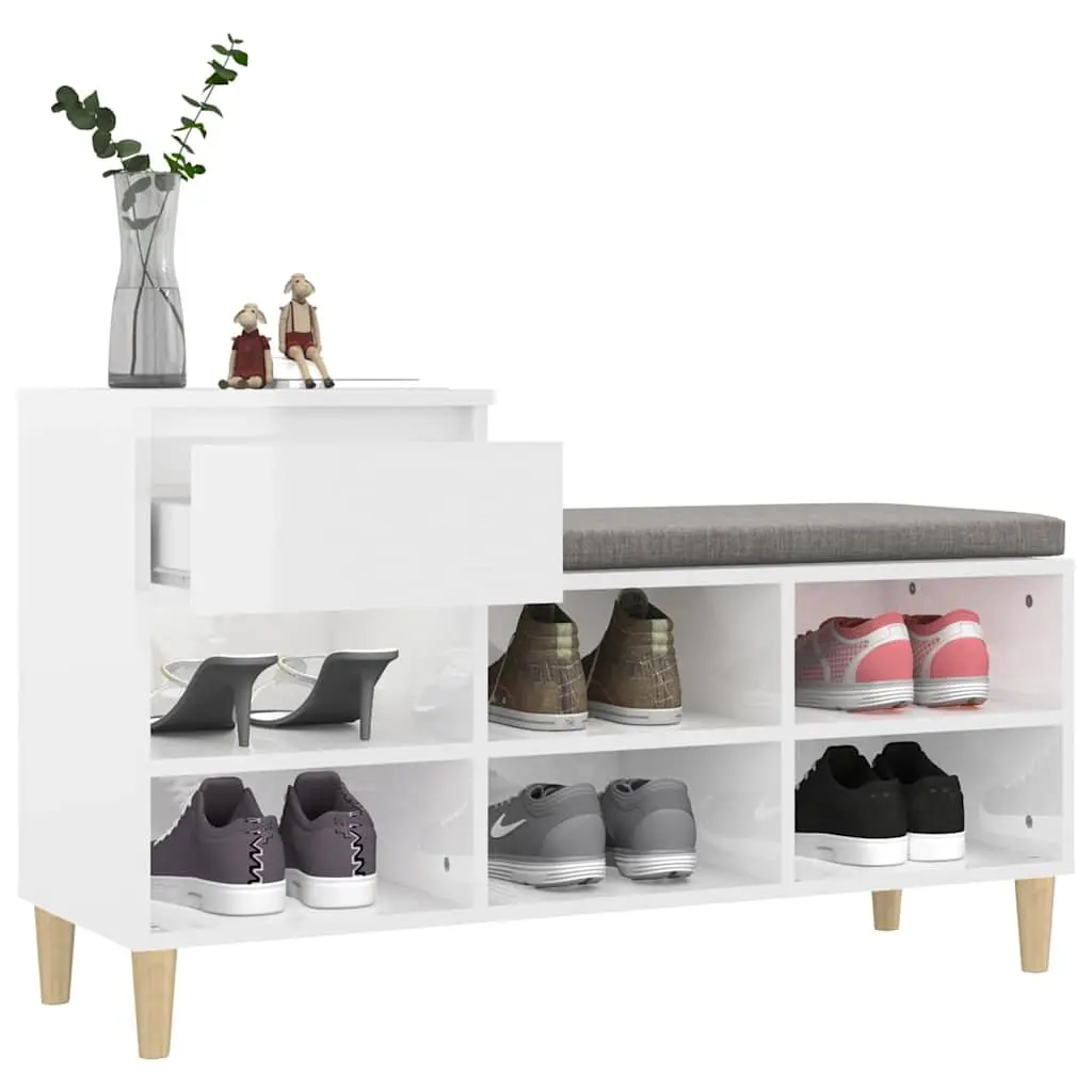 Shoe Cabinet Storage Organiser High Gloss White Engineered Wood 6 Compartments