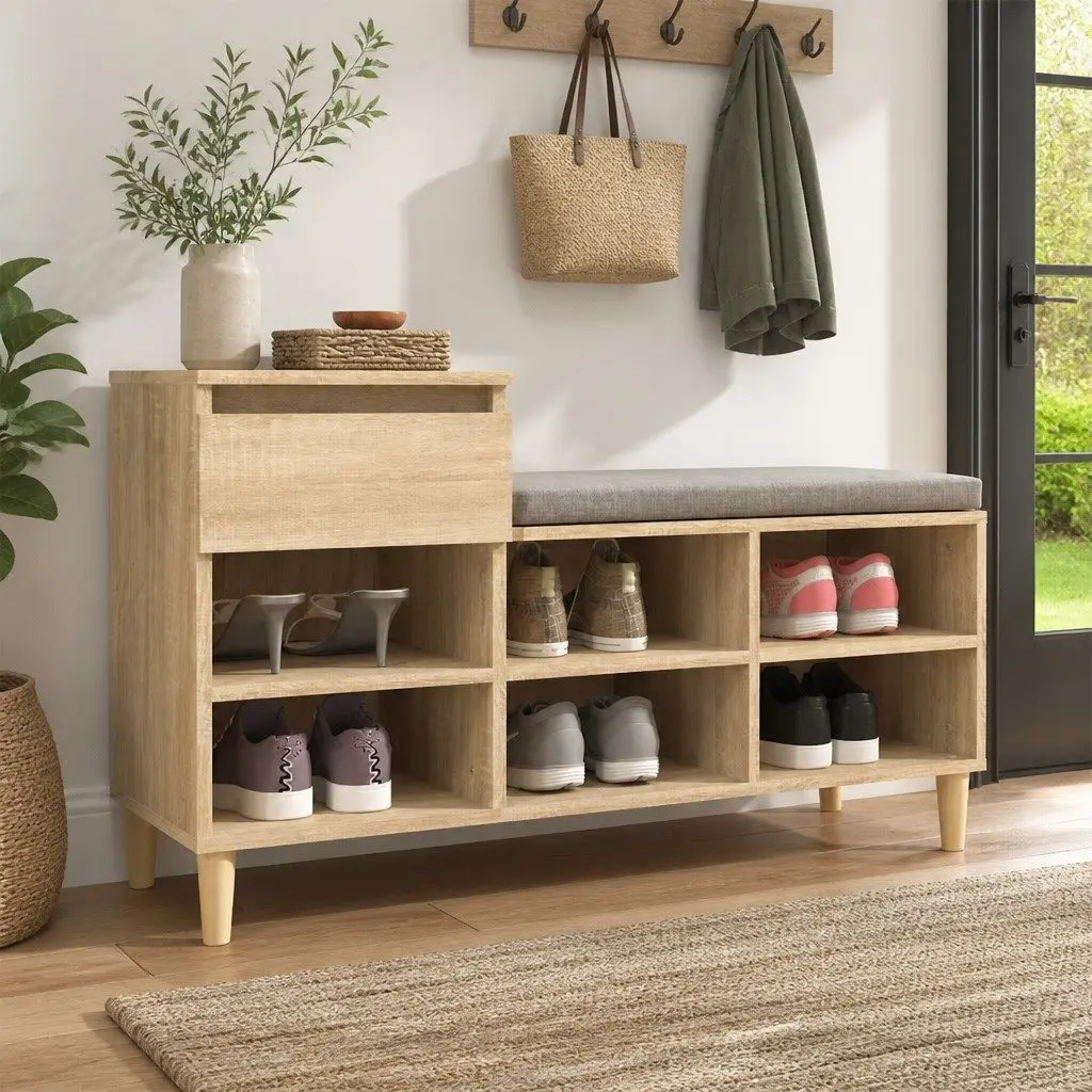 Shoe Cabinet Engineered Wood Brown 6 Compartments 1 Drawer