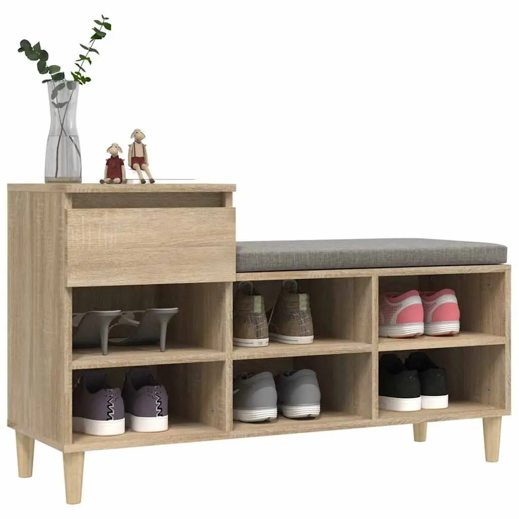 Shoe Cabinet Engineered Wood Brown 6 Compartments 1 Drawer