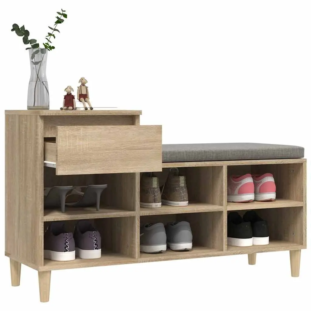 Shoe Cabinet Engineered Wood Brown 6 Compartments 1 Drawer