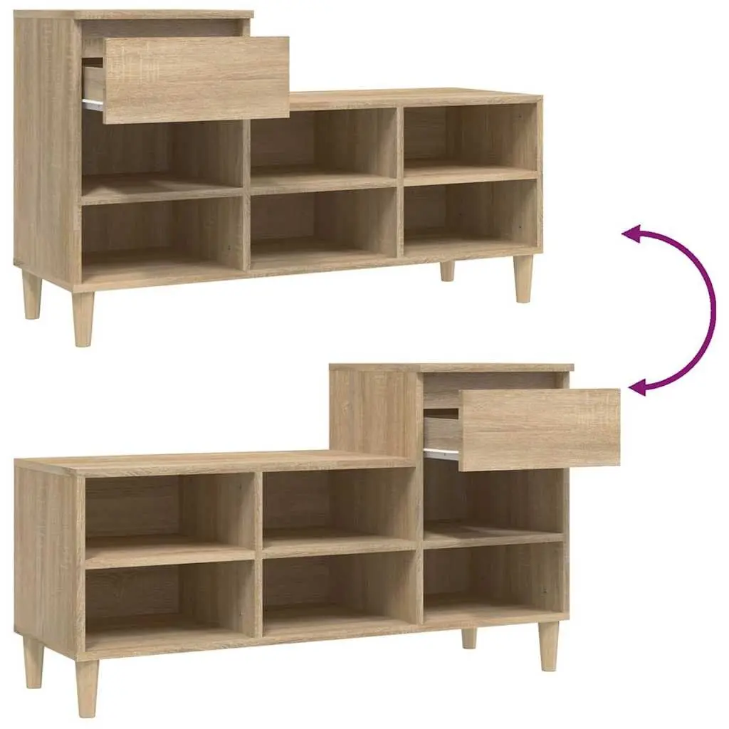 Shoe Cabinet Engineered Wood Brown 6 Compartments 1 Drawer