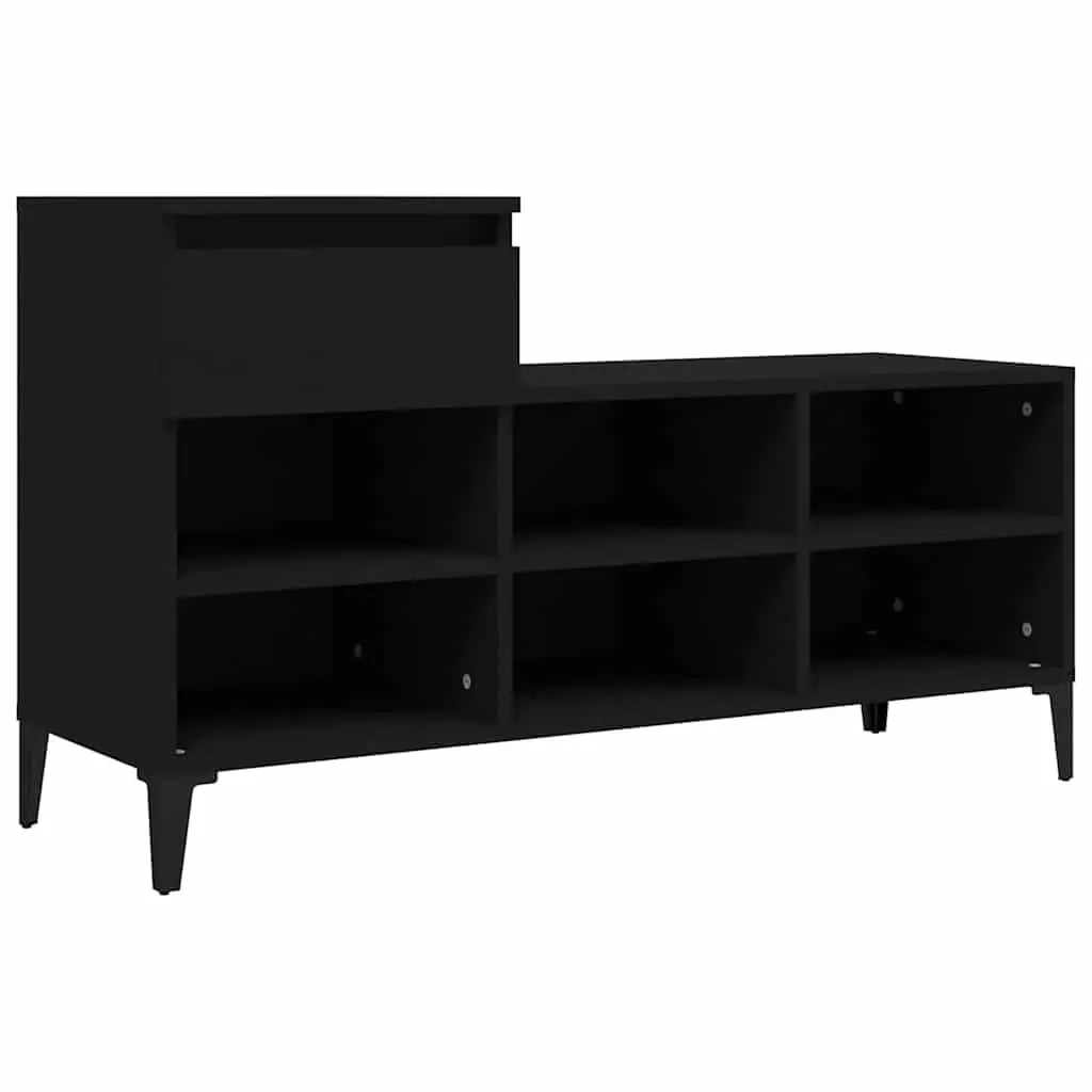 Shoe Cabinet Black Storage Organizer 6 Compartments 1 Drawer Metal Legs