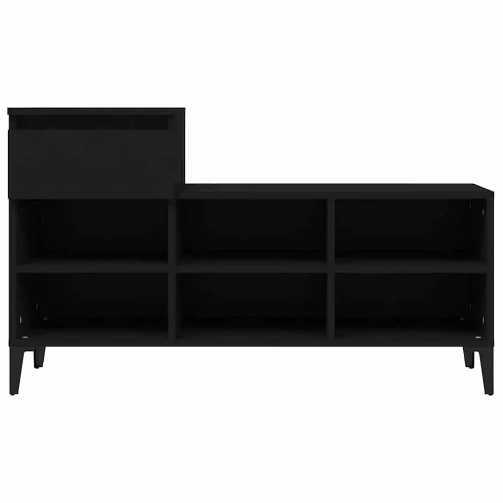 Shoe Cabinet Black Storage Organizer 6 Compartments 1 Drawer Metal Legs