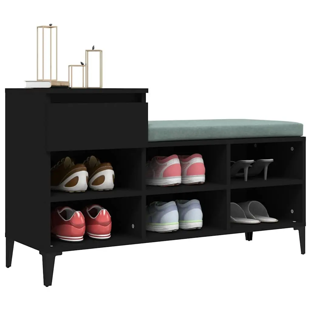 Shoe Cabinet Black Storage Organizer 6 Compartments 1 Drawer Metal Legs