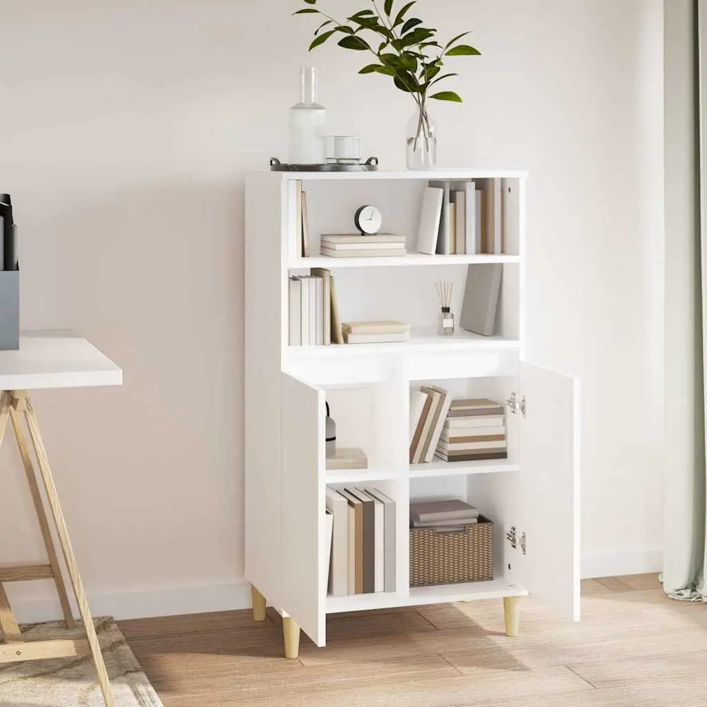Highboard White Storage Cabinet 60x36x110 cm Engineered Wood Sideboard Shelf
