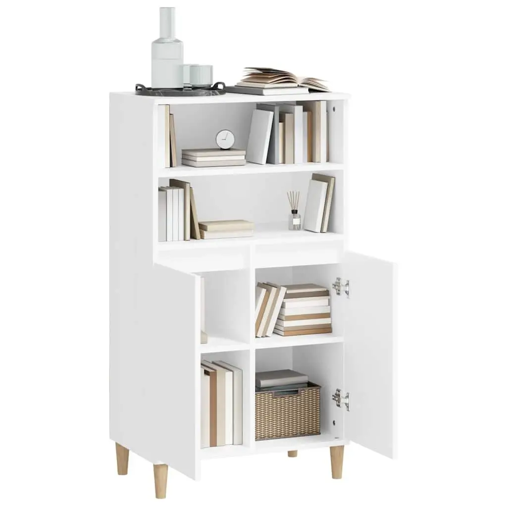 Highboard White Storage Cabinet 60x36x110 cm Engineered Wood Sideboard Shelf