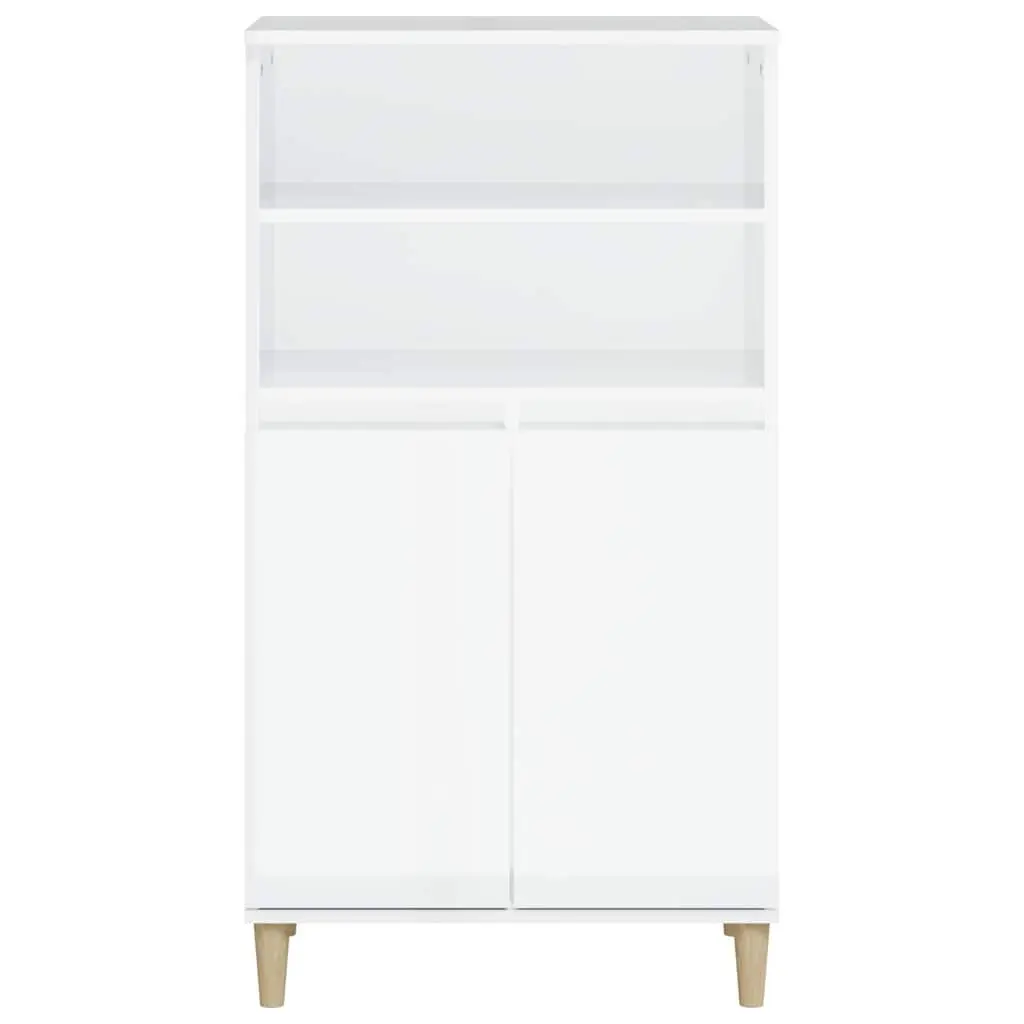 Highboard Sideboard Storage Cabinet Engineered Wood White High Gloss 60x36x110cm Buffet with Open Shelves and Compartments