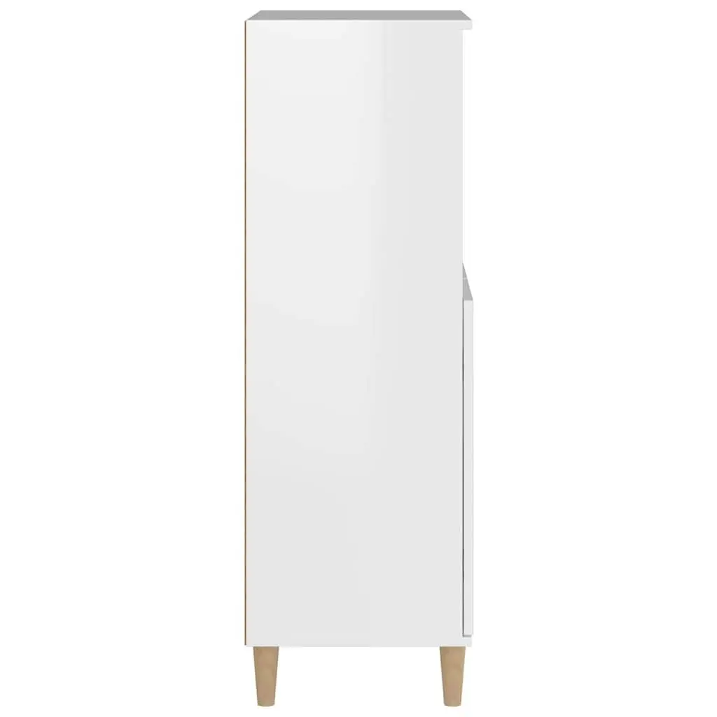 Highboard Sideboard Storage Cabinet Engineered Wood White High Gloss 60x36x110cm Buffet with Open Shelves and Compartments