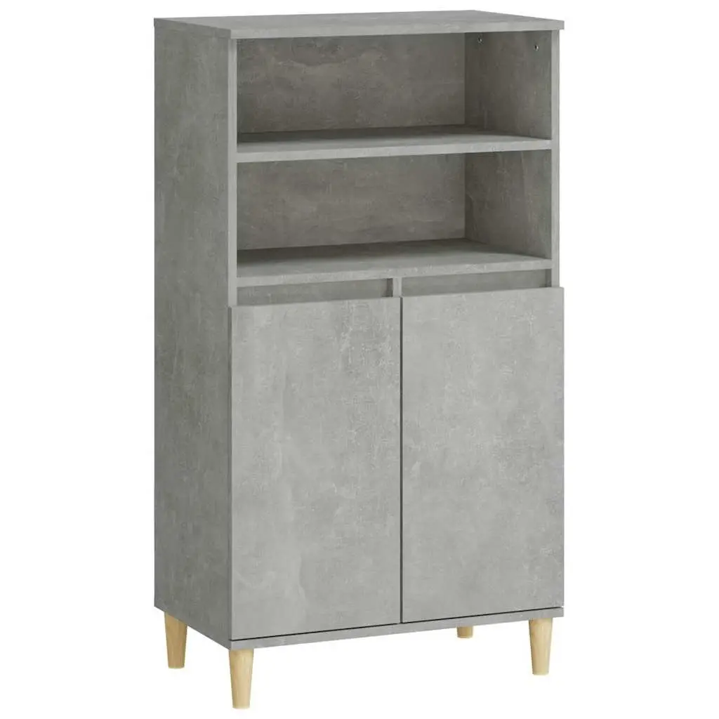 Grey Engineered Wood Highboard Storage Cabinet with Shelves and Doors