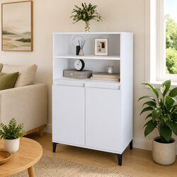 Highboard Storage Cabinet White 60x36x110 cm Engineered Wood Sideboard Shelves