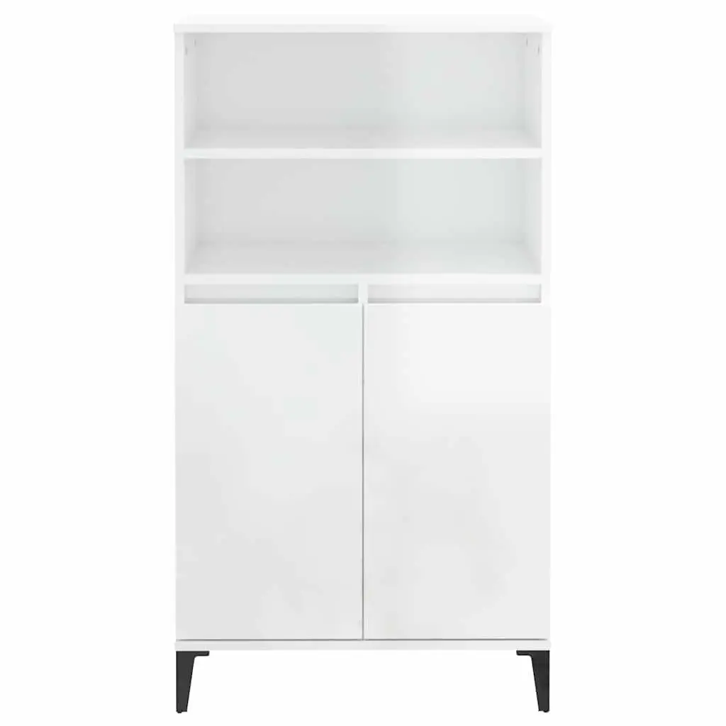 Highboard Cabinet White Gloss Storage Sideboard 60x36x110cm Engineered Wood