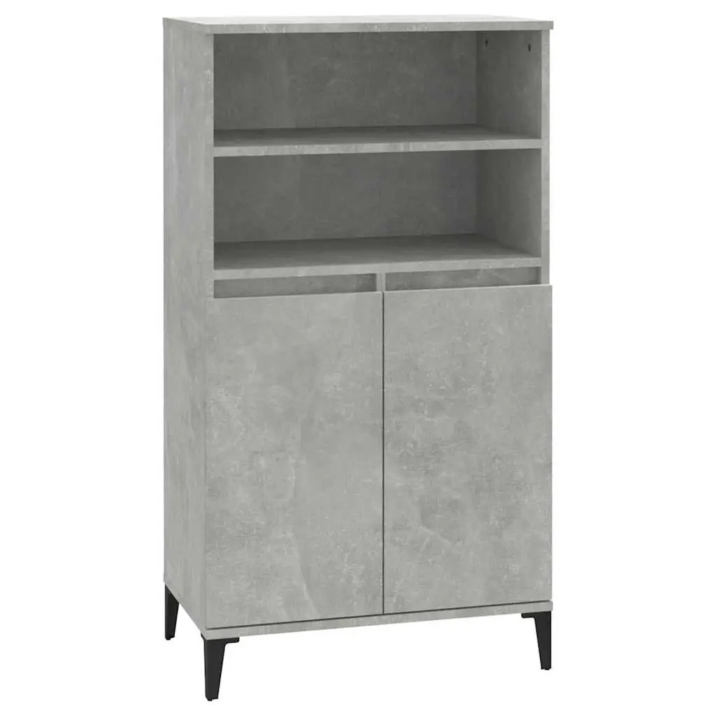 Highboard Storage Cabinet Engineered Wood Grey with Metal Feet 60W x 36D x 110H cm