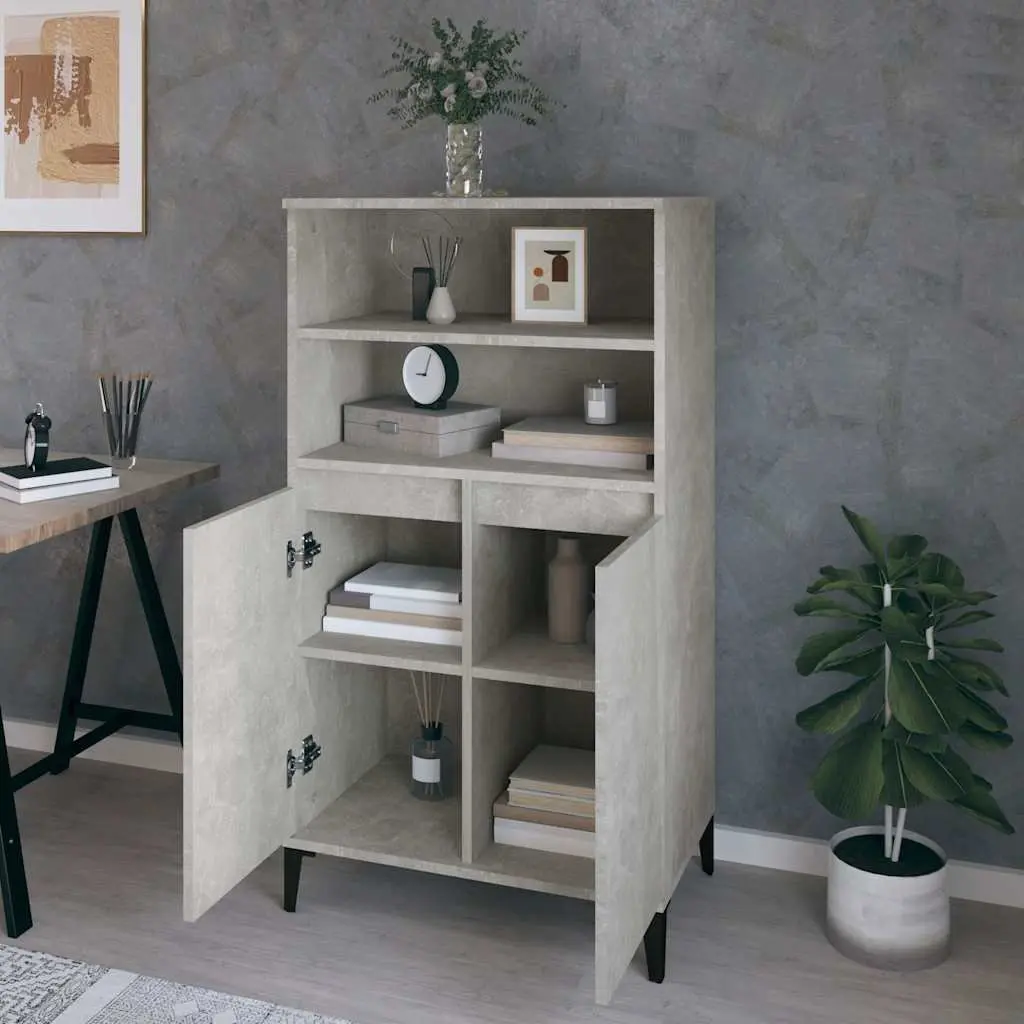 Highboard Storage Cabinet Engineered Wood Grey with Metal Feet 60W x 36D x 110H cm