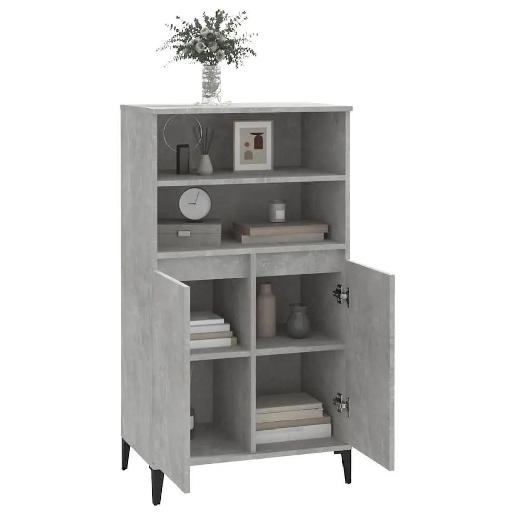 Highboard Storage Cabinet Engineered Wood Grey with Metal Feet 60W x 36D x 110H cm